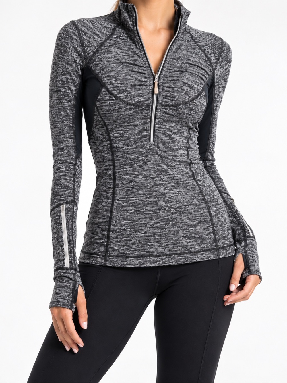 Lululemon Vintage Heathered Grey Half Zip Running Pullover Ruffle Athletic